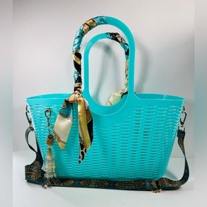 Spring/Summer Tote Bag Adjustable Crossbody Strap Scarves Trim Key Chain